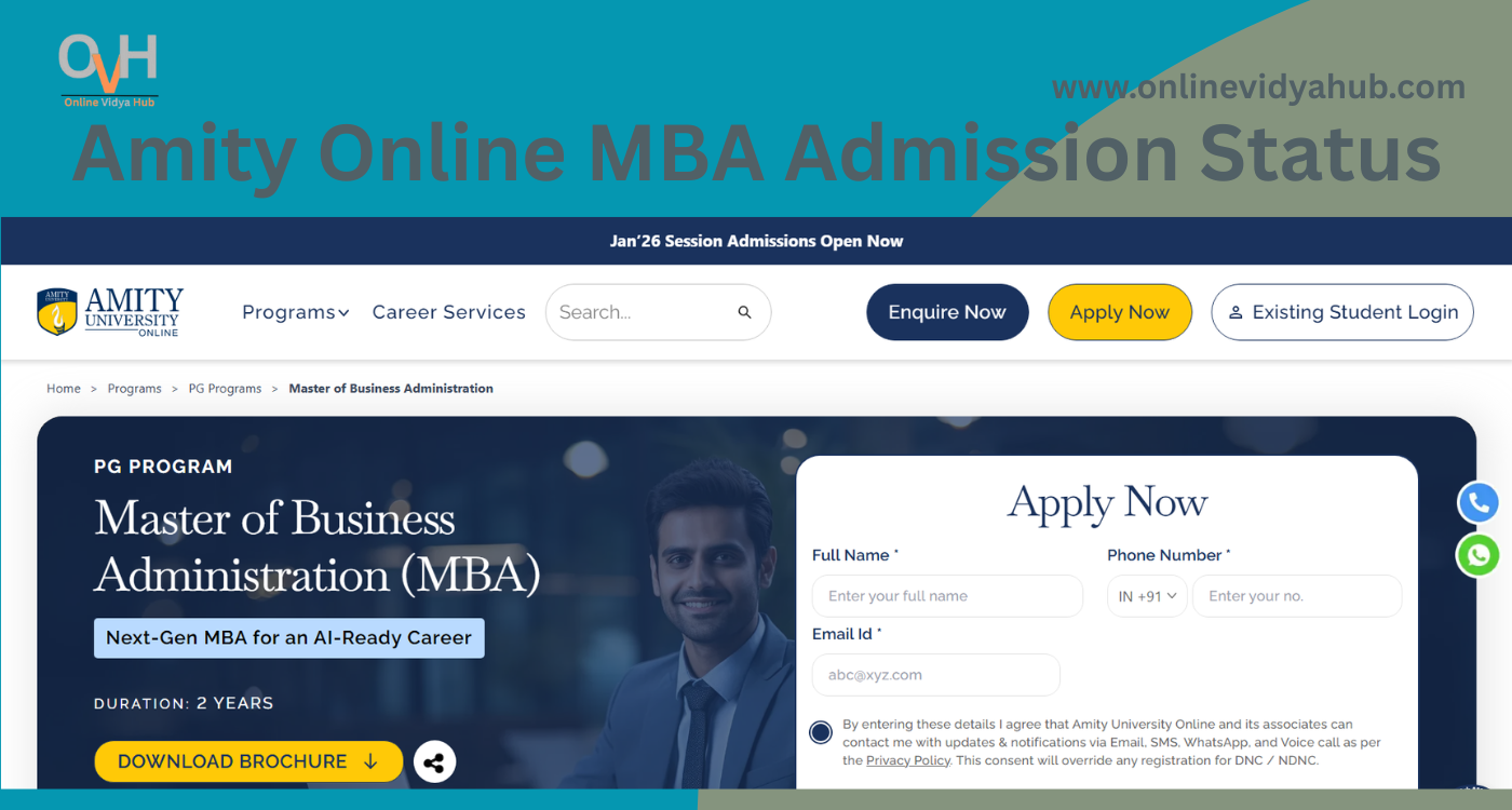 Amity Online MBA Admission 2026 January Session Status